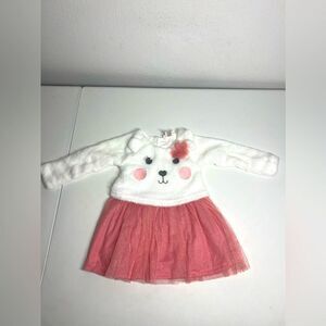 LITTLE LASS 18 Month Cat Baby Shirt Fleece Net  Fall Orange Peach White Smock